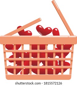 Vector Illustration of the basket with hearts.  Valentines Day greeting card