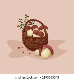 vector illustration basket with mushrooms