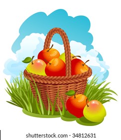 Vector Illustration Basket Red Apples Stock Vector (Royalty Free ...