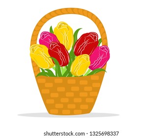 
vector illustration basket with spring flowers
