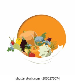 Vector illustration of a basket with vegetables.