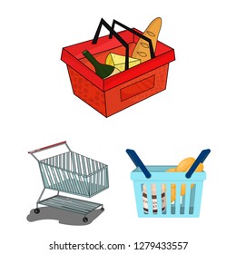 Vector illustration of basket and wicker icon. Set of basket and market stock vector illustration.