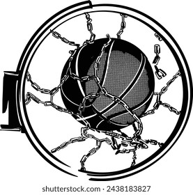 vector illustration of the  basketball ball and chain hoop