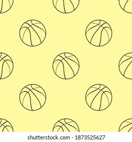 Vector illustration. Basketball ball doodle seamless pattern on yellow background. Design element for poster, banner, clothes.