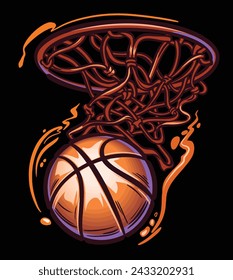 ilustración vectorial de la pelota de baloncesto con llamas