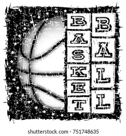 Vector illustration basketball ball and inscription basketball for t-shirt design