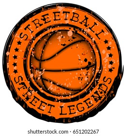 Vector illustration basketball ball on white background and inscription streetball street legends