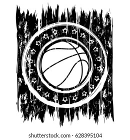 Vector illustration basketball ball with stars on grunge background for t-shirt design