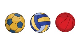 Vector Illustration Of Basketball Ball, Volleyball Ball, Soccer Ball On White Background.