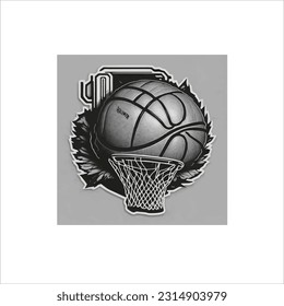 vector illustration of a basketball, black and white colors, abstract background.