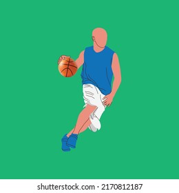Vector illustration of Basketball Boy, Flat Design, Running Boy with Basketball in Hand