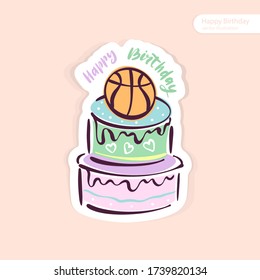 Vector illustration for basketball. Colorful cake for design cards, birthday invitations, sticker. Typography design, lettering.