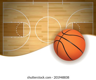 A Vector Illustration Of A Basketball Court And Ball Background. Room For Copy Space. Vector EPS 10. EPS Uses Transparencies.