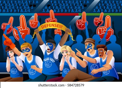 A vector illustration of Basketball Fans Cheering Inside Stadium