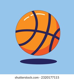 Ilustración vectorial de un baloncesto de estilo plano sobre un fondo azul sólido. Balón anaranjada al estilo de las caricaturas. Se puede usar para afiches, volantes y sitios web.