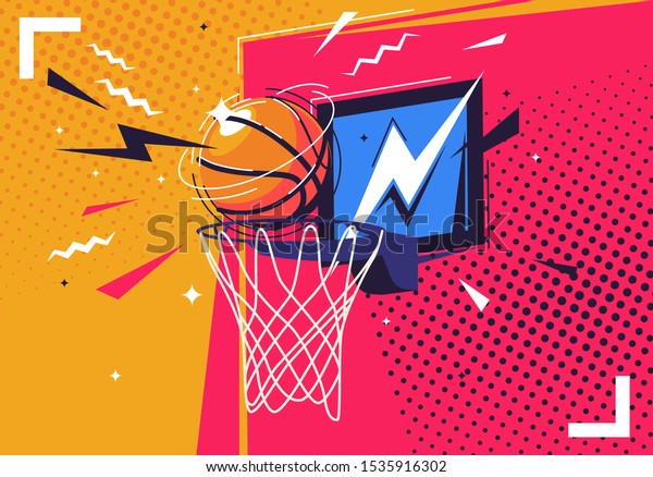 リングに飛び込むバスケットボールのベクターイラスト ポップアートのスタイル のベクター画像素材 ロイヤリティフリー