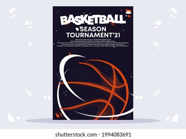 vector illustration of a basketball game poster template, flat design on a dark background