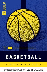 vector illustration of basketball game poster template, yellow color basketball on blue background with template text