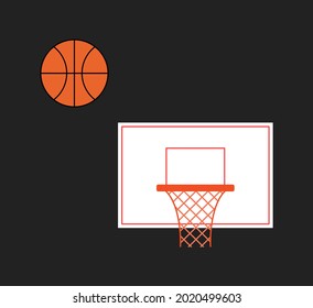 Vector illustration of basketball hoop and ball.