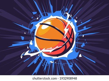 Vector illustration of a basketball on fire, with a dynamic dark background, a flaming basketball, energy around - Shutterstock ID 1932908948