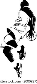 the vector illustration of the basketball player with basketball ball