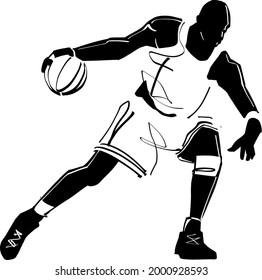 the vector illustration of the basketball player with basketball ball