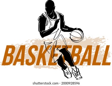 the vector illustration of the basketball player with basketball ball