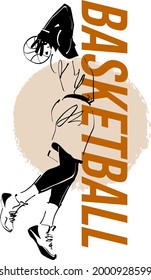 the vector illustration of the basketball player with basketball ball