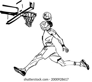 the vector illustration of the basketball player with basketball ball