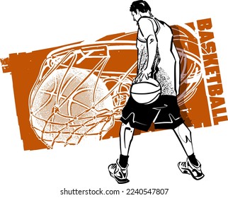 la ilustración vectorial del jugador de baloncesto con bola