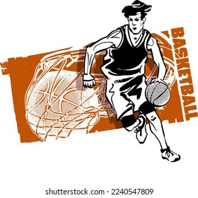 la ilustración vectorial del jugador de baloncesto con una bola