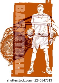 la ilustración vectorial del jugador de baloncesto con bola