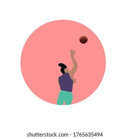 vector illustration of a basketball player catching a ball, isolated white background