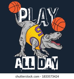 Vector illustration basketball player dinosaur.