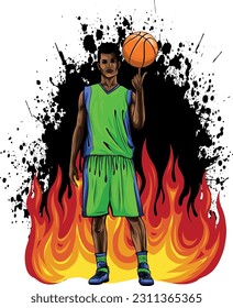 vector illustration of Basketball player with flames