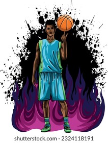 ilustración vectorial del jugador de baloncesto con llamas