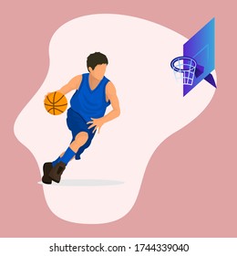 Vector illustration of a basketball player in flat style-03. Vector illustration of player using a basic technique for playing basketball