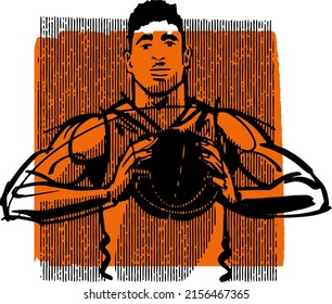 ilustración vectorial del jugador de baloncesto con baloncesto en manos