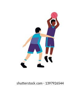Vector illustration of basketball player isolated on a background. Colorful flat drawing