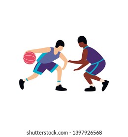 Vector illustration of basketball player isolated on a background. Colorful flat drawing