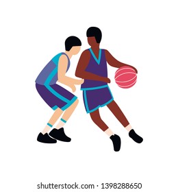 Vector illustration of basketball player isolated on a background. Colorful flat drawing