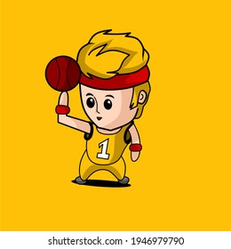 Vector illustration of basketball player in kawaii style
