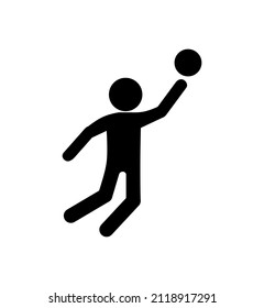 Vector illustration of basketball player lifting hoop icon on white background.