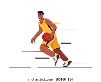 Ilustración vectorial de un jugador de baloncesto en movimiento.