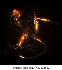 Vector illustration basketball player on dark background