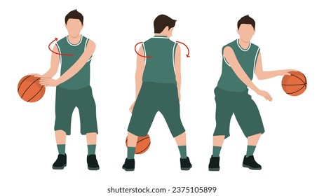Vector illustration of basketball player pivot ,basketball technique,tips basketball ,basketball skills isolated on white background