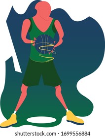 ilustración vectorial jugador de baloncesto, jugando baloncesto de diseño plano