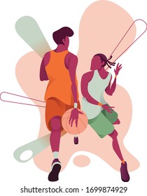vector illustration basketball player, playing basketball flat design