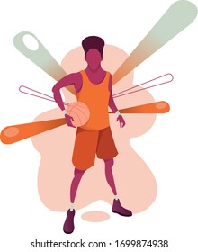 ilustración vectorial jugador de baloncesto, jugando baloncesto de diseño plano