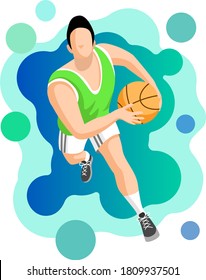 Vector illustration of basketball player running with the ball towards the net